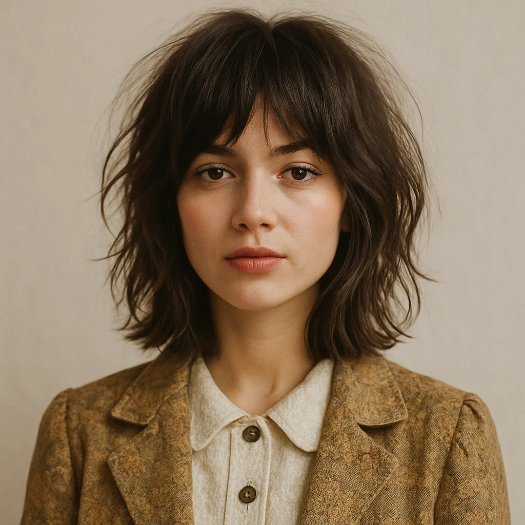 A chic shaggy lob haircut for women,