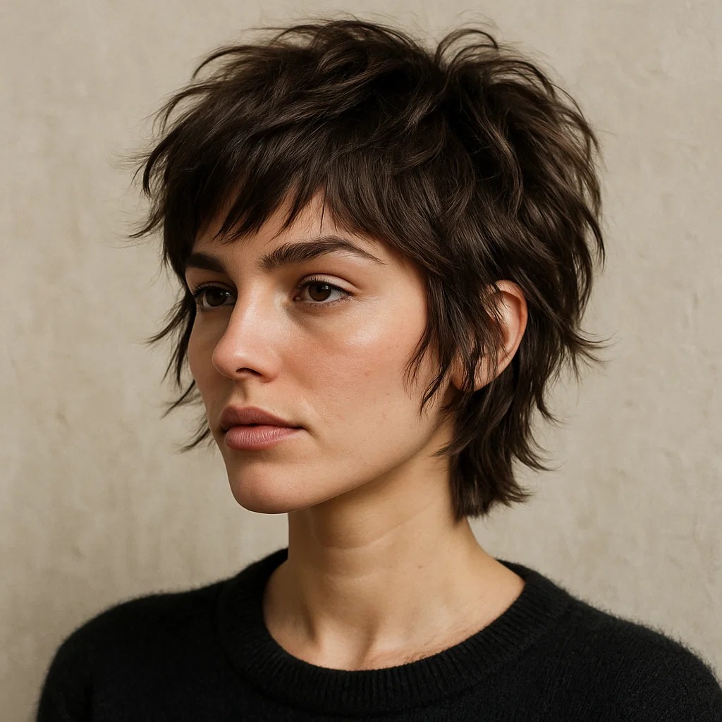 A stylish textured pixie shag haircut for women