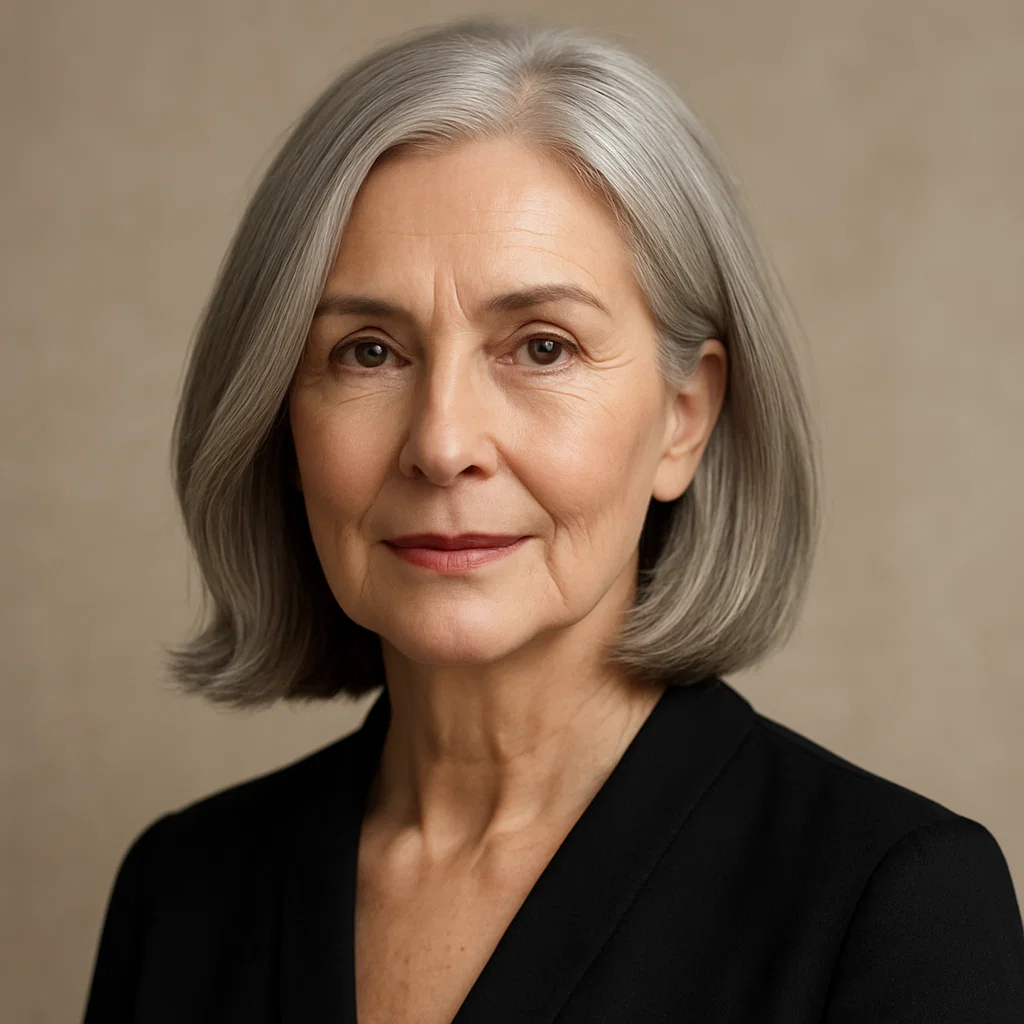 Create a polished portrait of a mature woman over 60