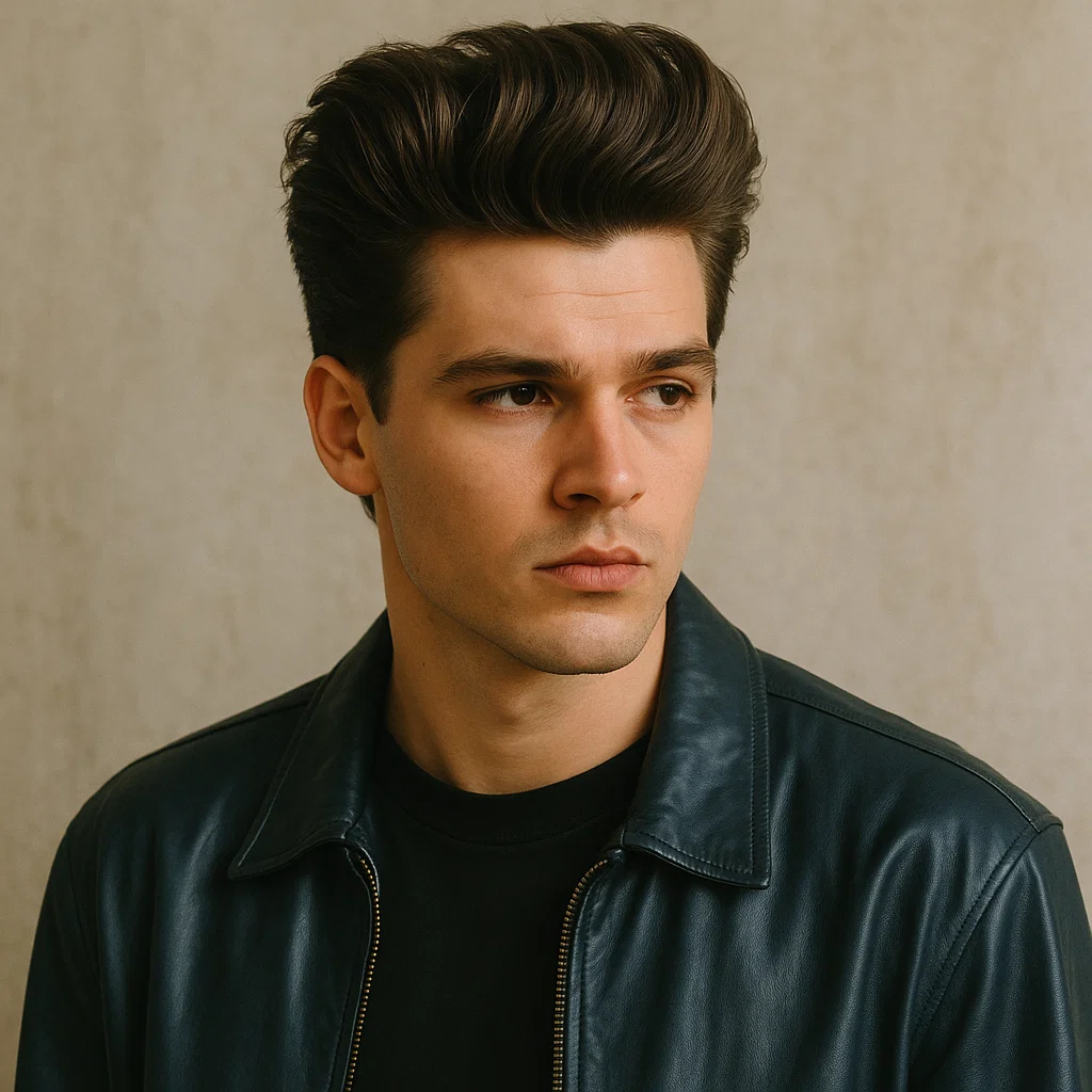 an image of a man with a pompadour hairstyle