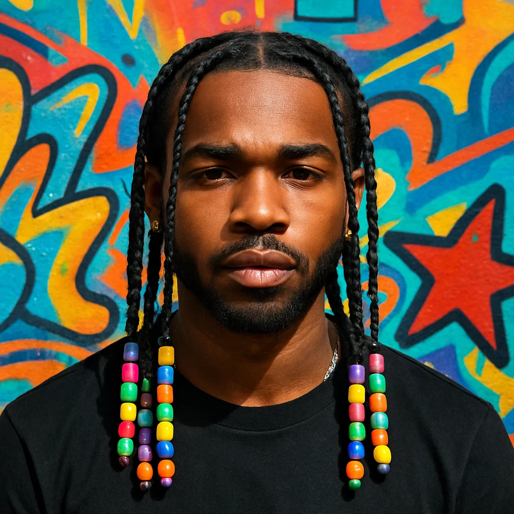 A man with Pop Smoke braids decorated with beads