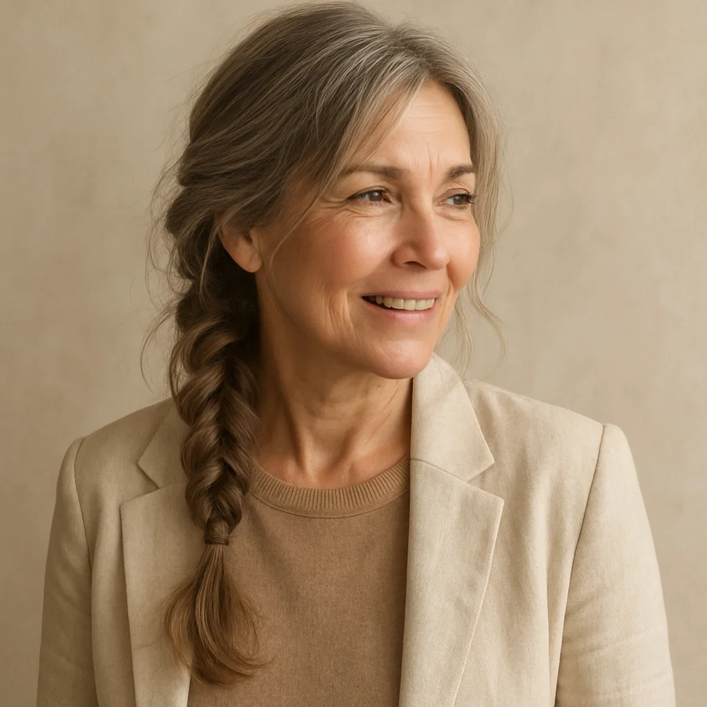 A woman over 50 with medium-lengt