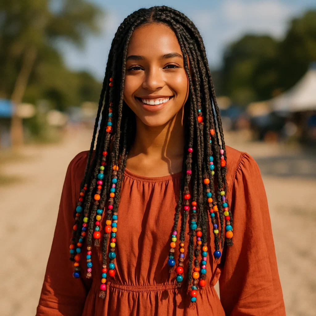 A woman with long boho knotless