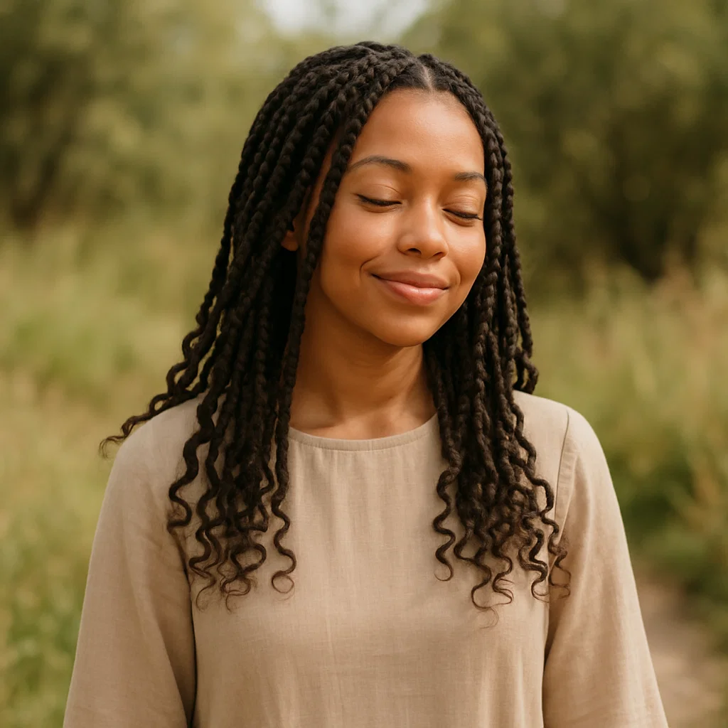 A woman with medium-length boho