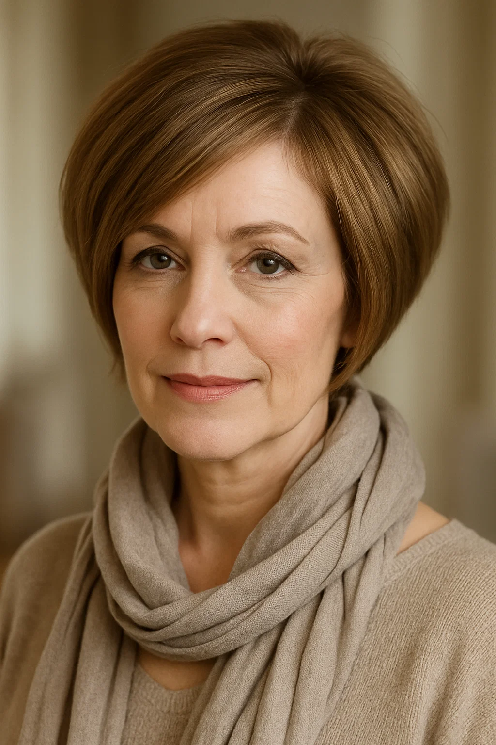 Fine-haired woman aged 40+ with a stacked bob hairstyle