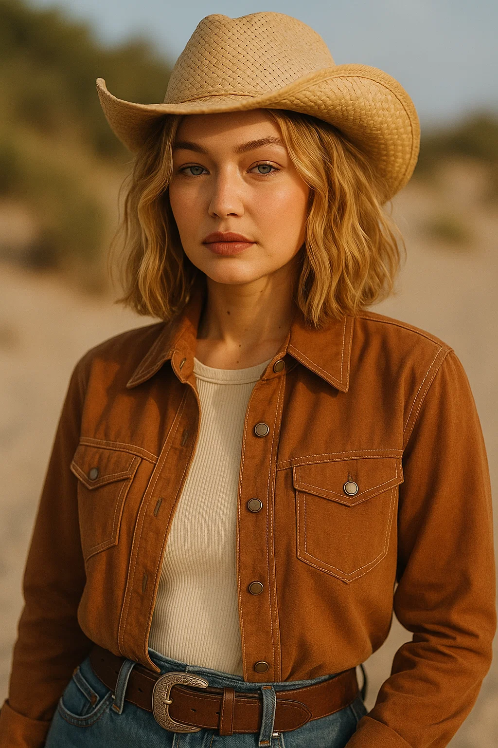 Gigi Hadid-inspired beachy cowgirl bob hairstyle