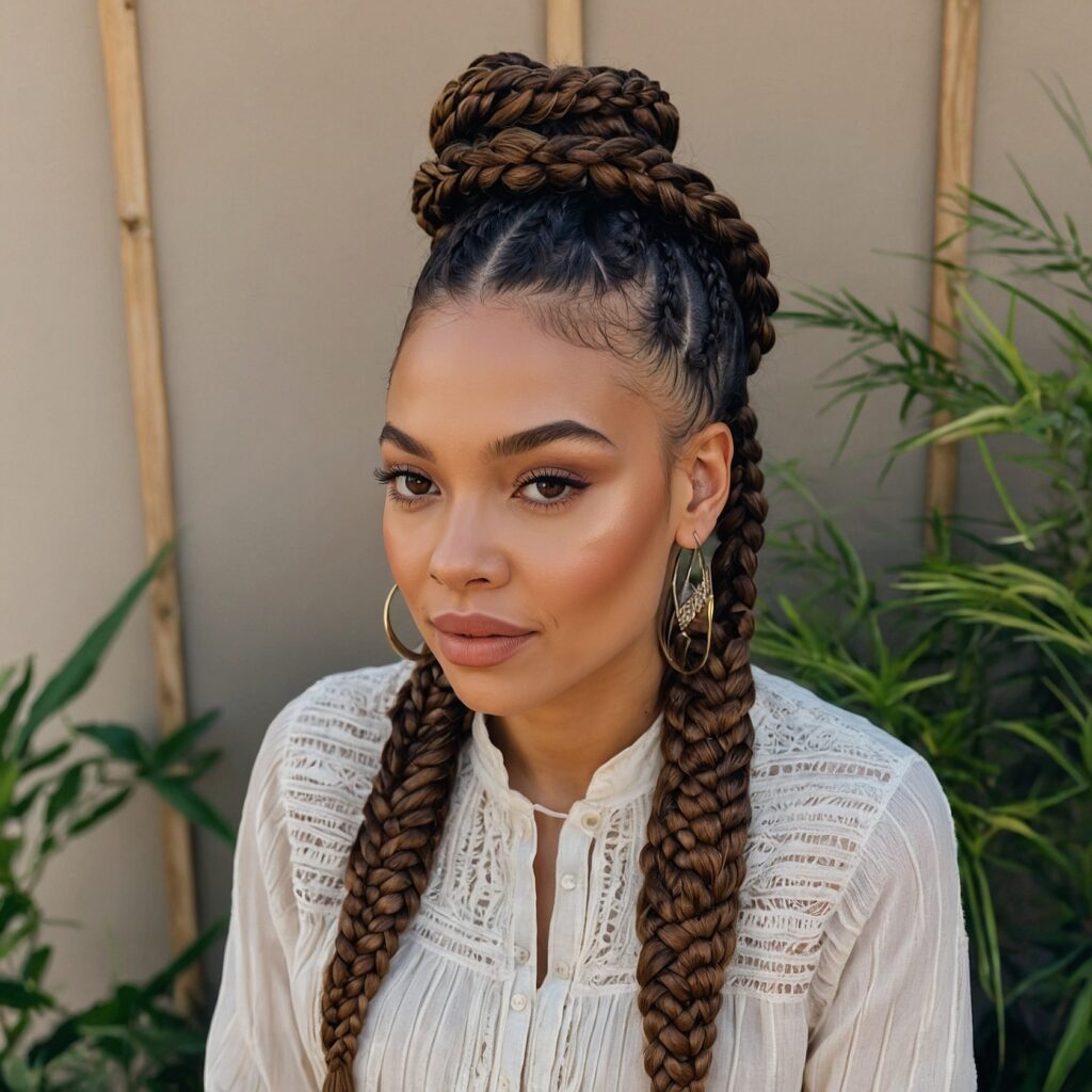 A woman with boho knotless braids styled
