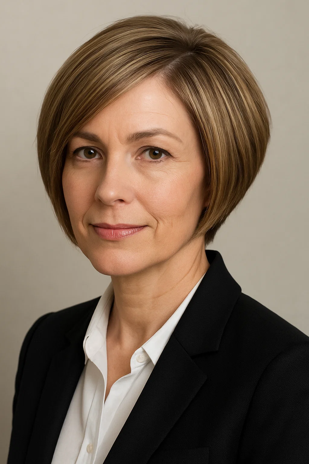 Professional woman over 40 with a graduated bob haircut