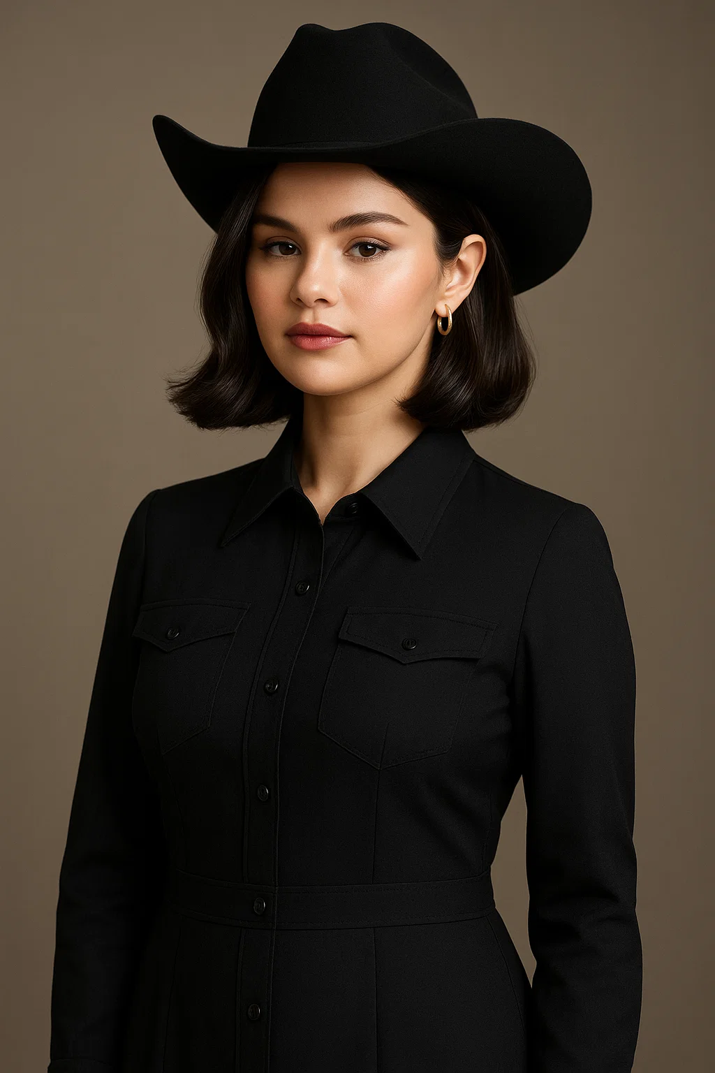 Selena Gomez-inspired sleek cowgirl bob hairstyle