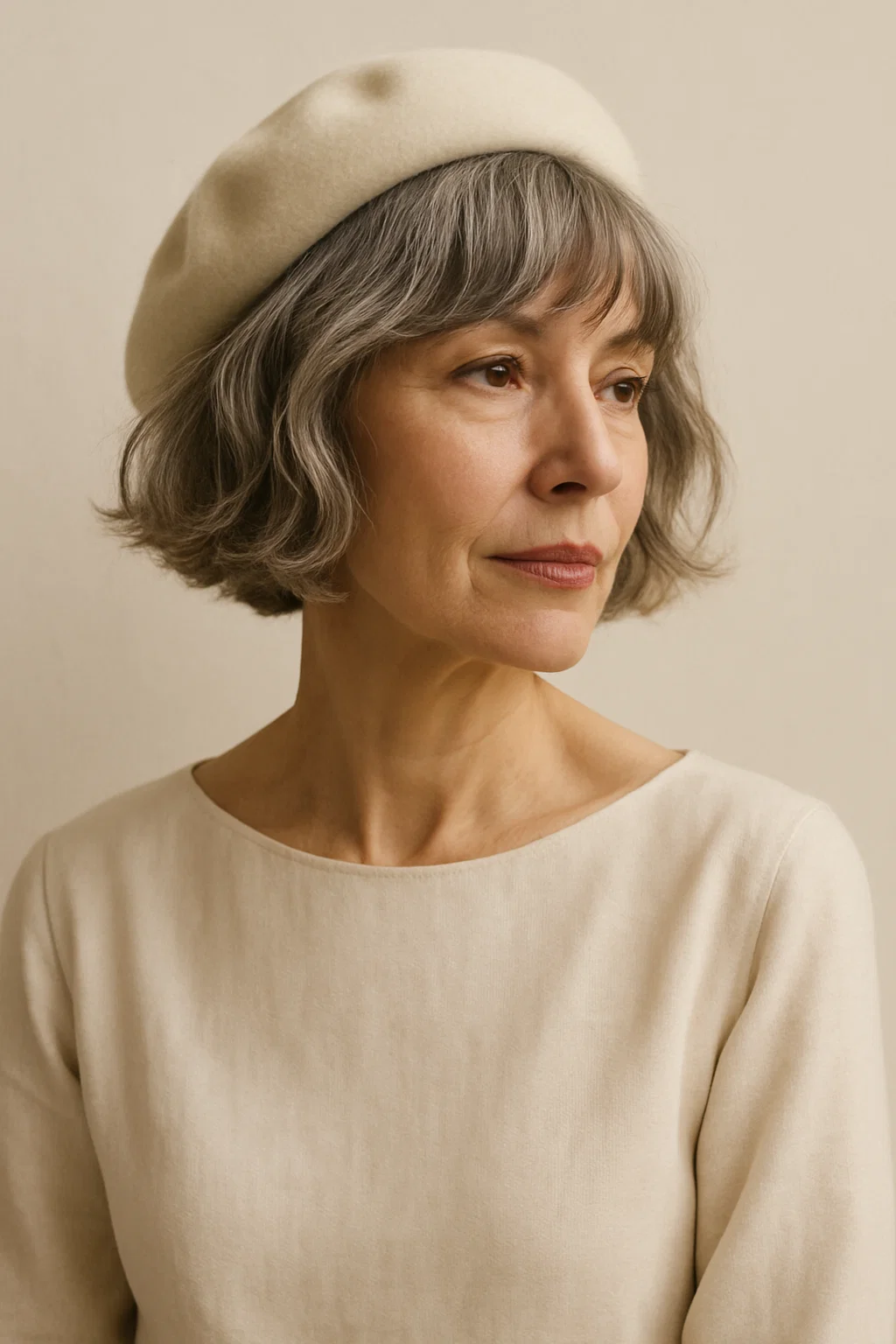 Stylish mature woman with a textured French bob