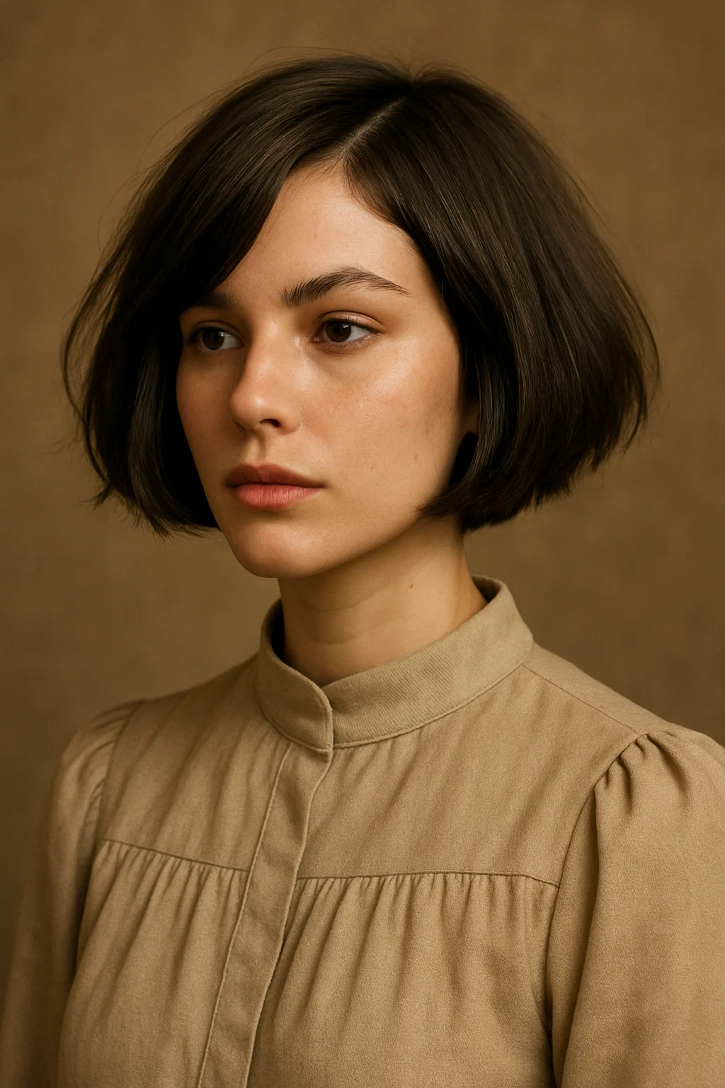 an image of a woman with a blunt bob styled with a deep side part