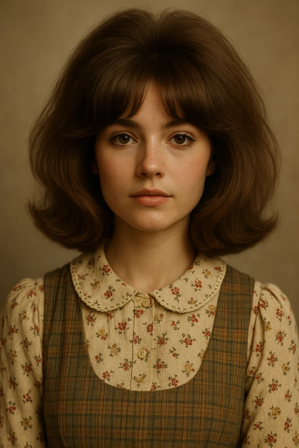 an image of a woman with a voluminous long bob, created with volumizing mousse and extra volume at the roots, paired with soft curtain bangs.