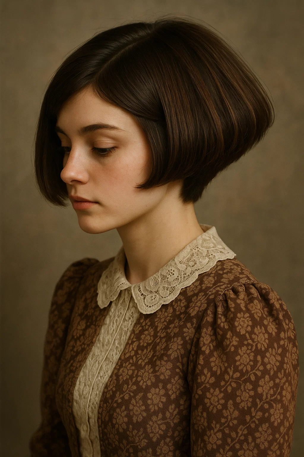 an image of a woman with an inverted blunt bob, where the hair gradually shortens towards the back, adding volume to the crown