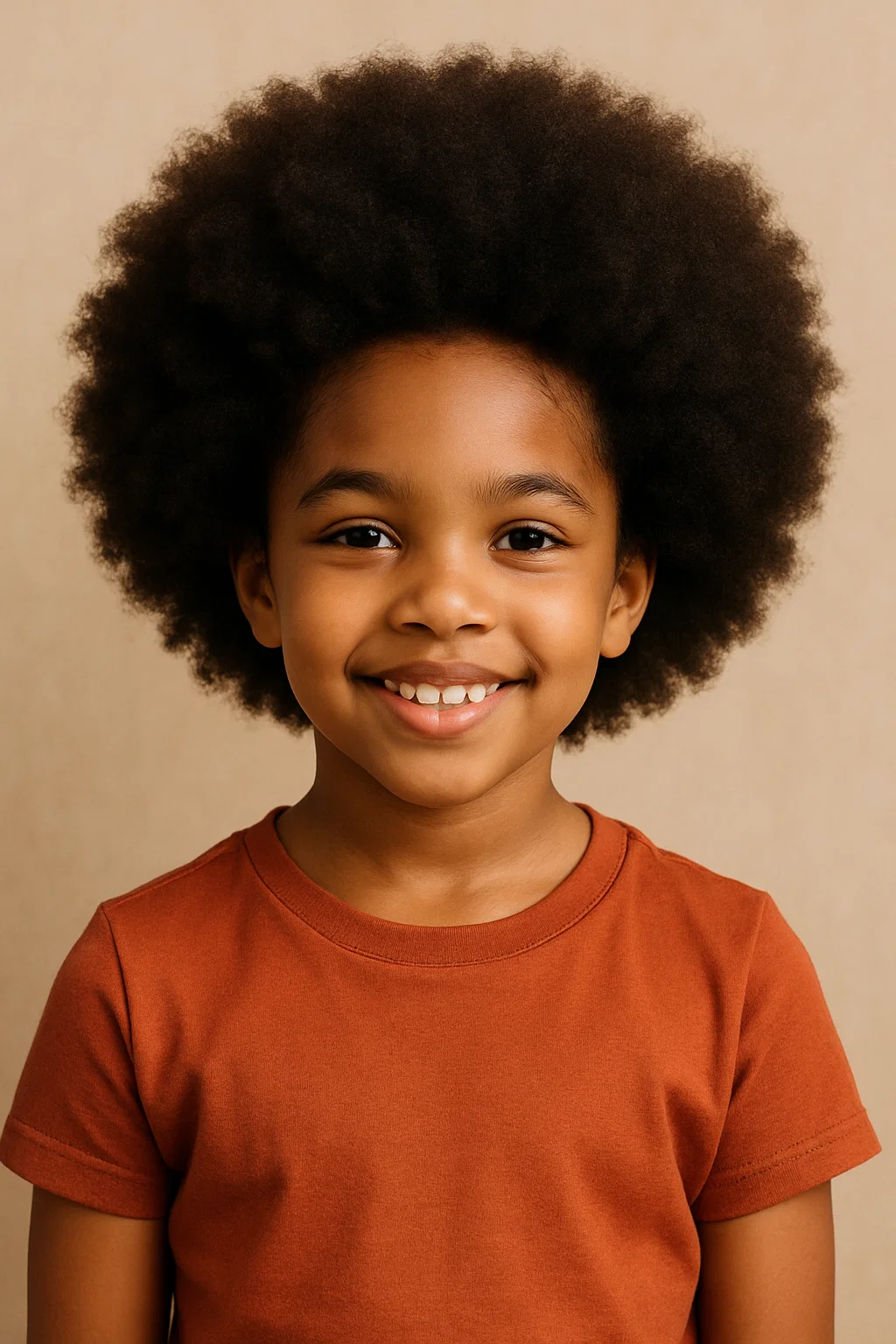 an image of a young girl proudly wearing a mini afro, with her natural curls expanding into a rounded, full afro.