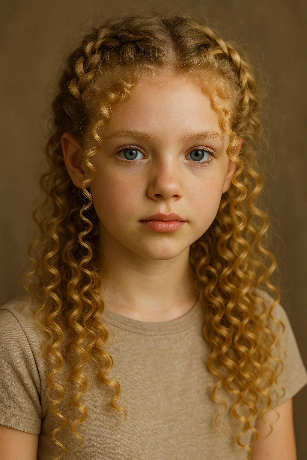 an image of a young girl with curly hair styled into curly French braids, with the braids starting from the front and incorporating the curls.