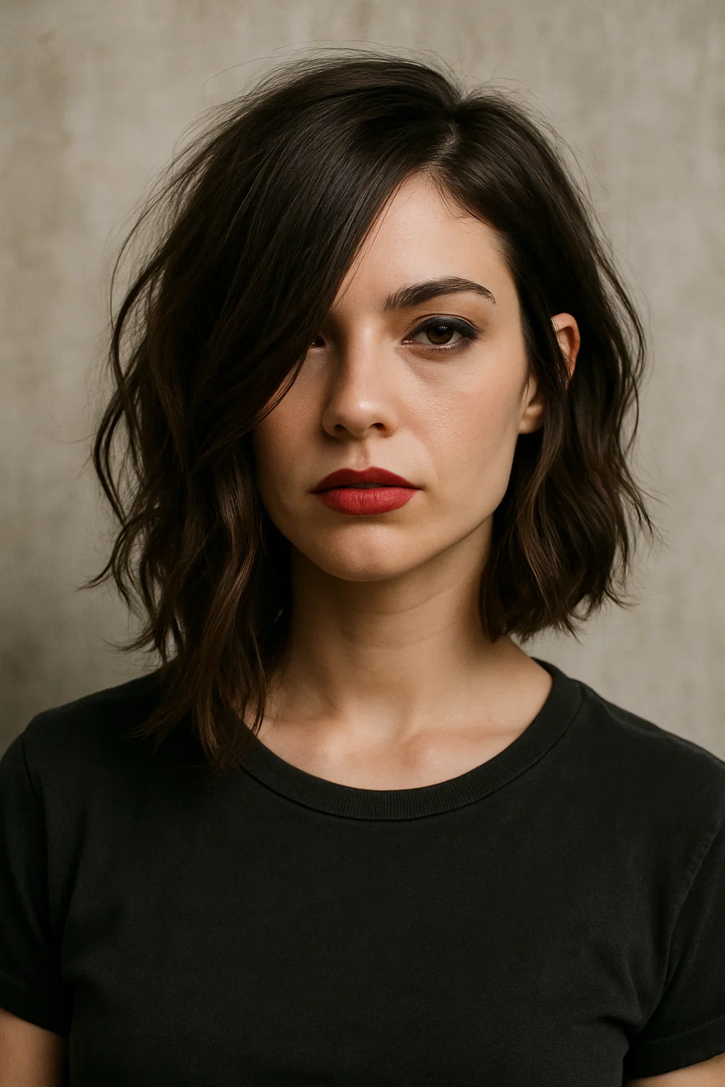 woman with an asymmetrical long bob