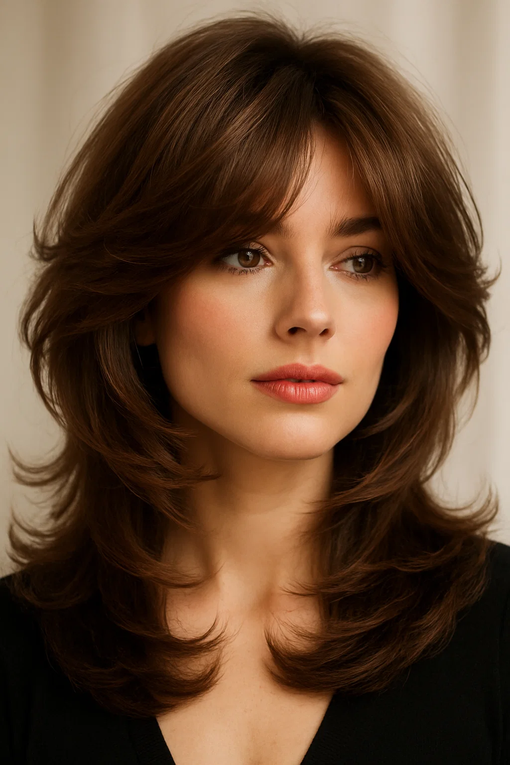 A close-up image of a woman with voluminous