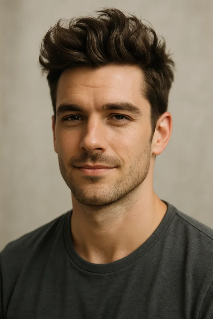 Man with textured quiff hairstyle demonstrating mature styling and sophisticated appearance