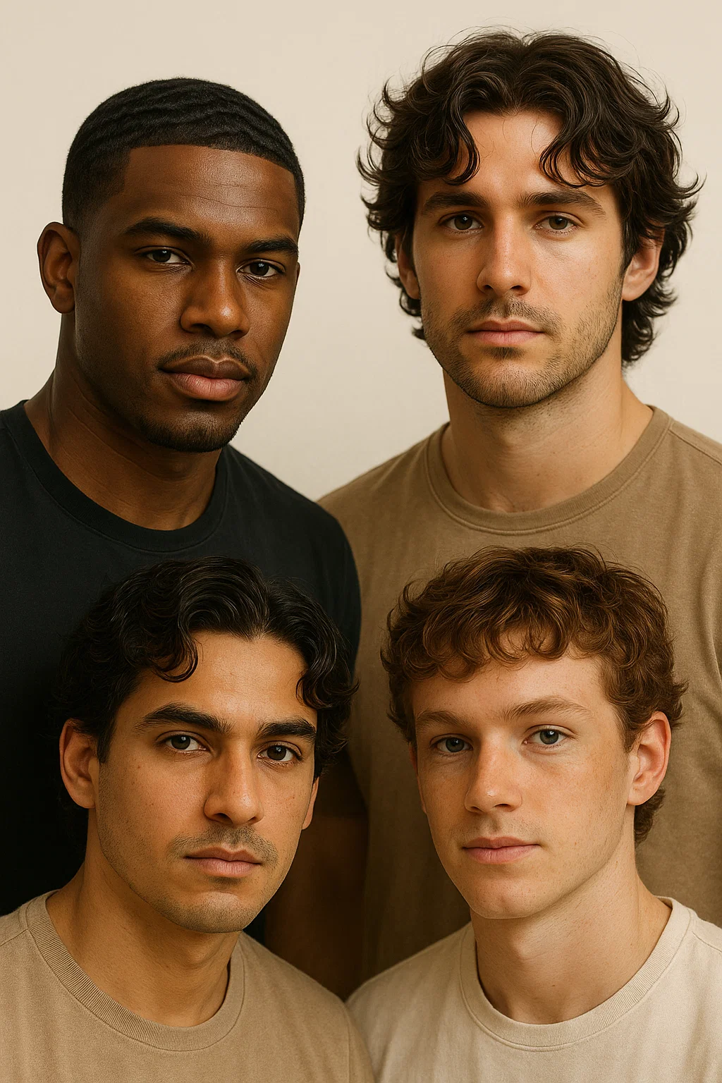 A man with different hair types and lengths