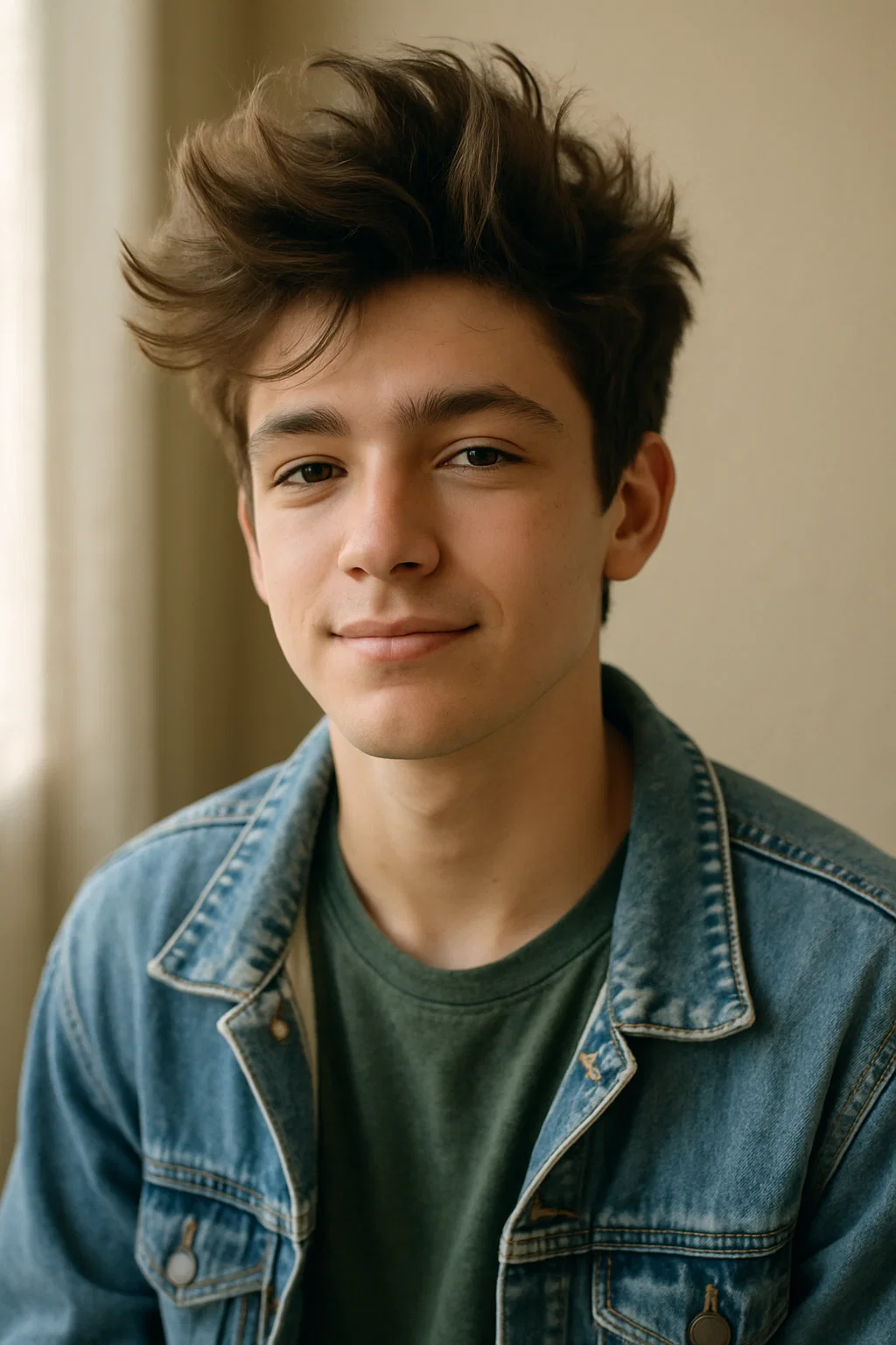 A relaxed teen with a messy pompadour