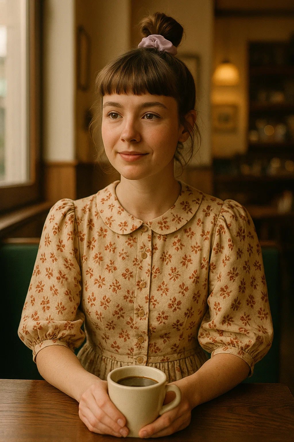 A woman with short to medium hair in a high