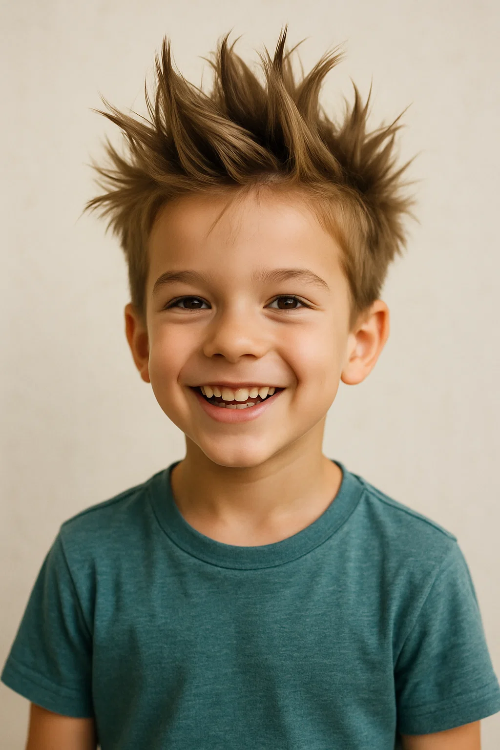 A young boy rocking a spiky pompadour