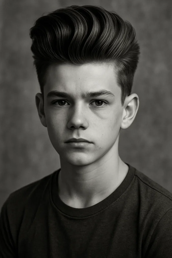 A young teen a full pompadour