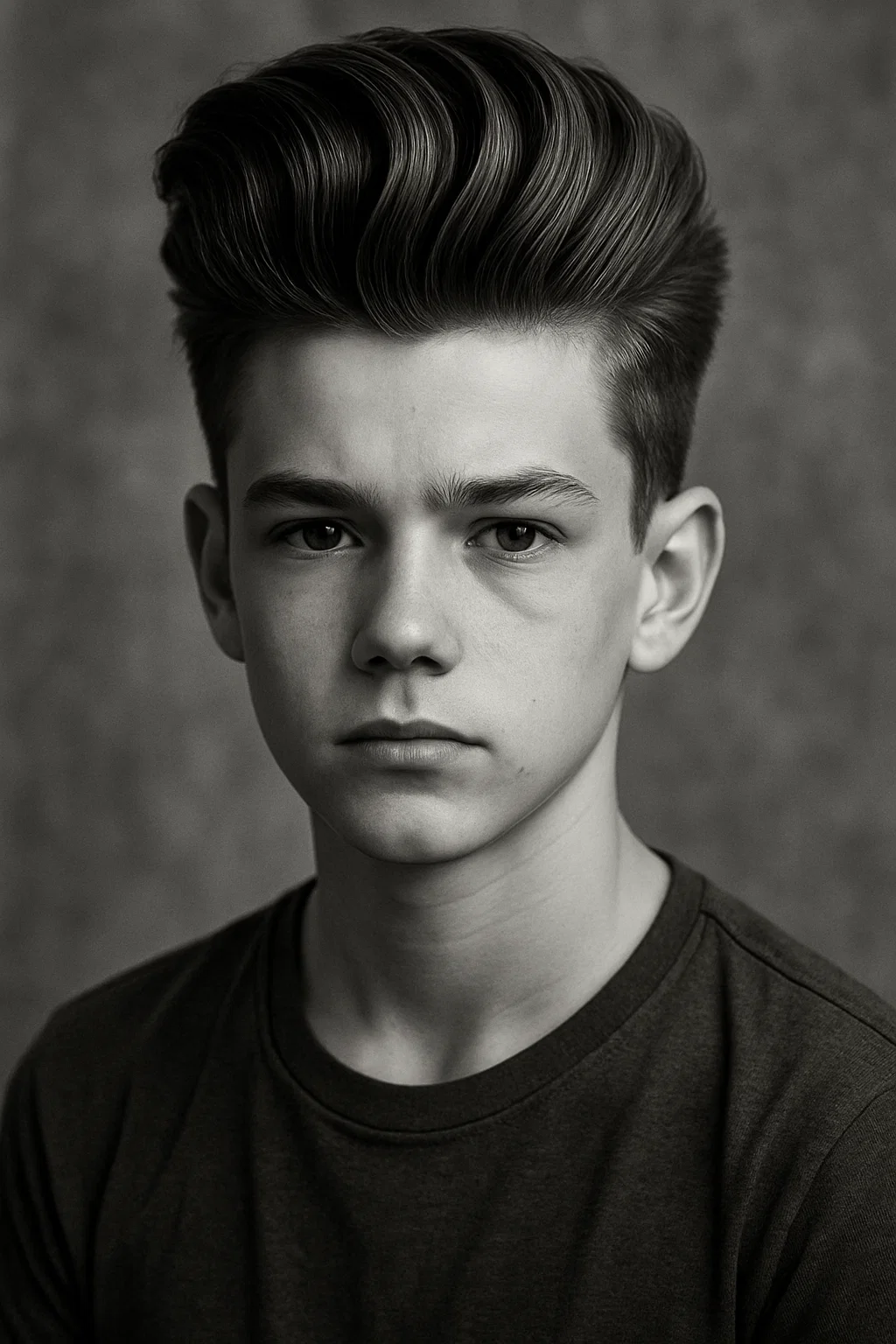A young teen a full pompadour