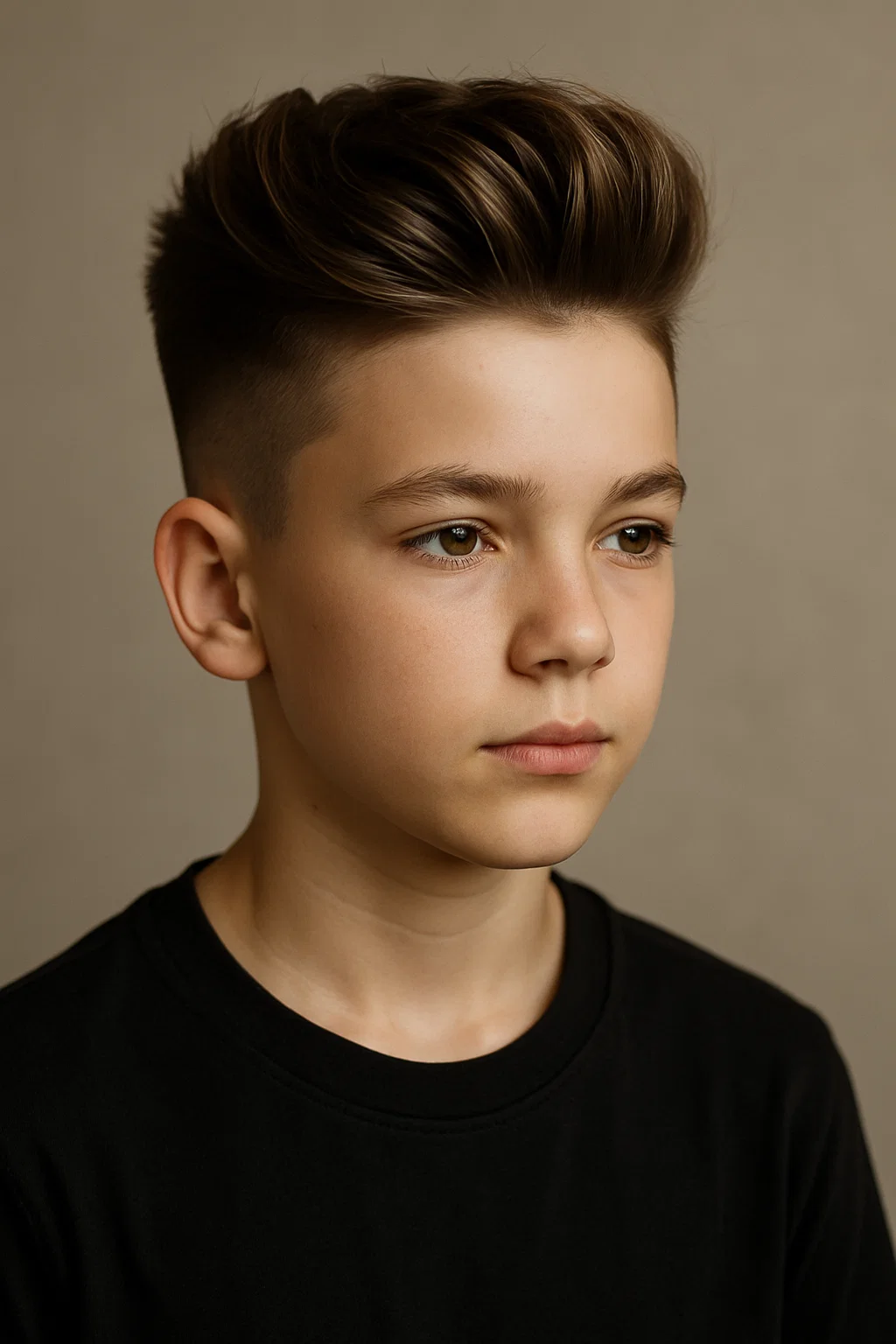 A youthful boy with a modern pompadour fade