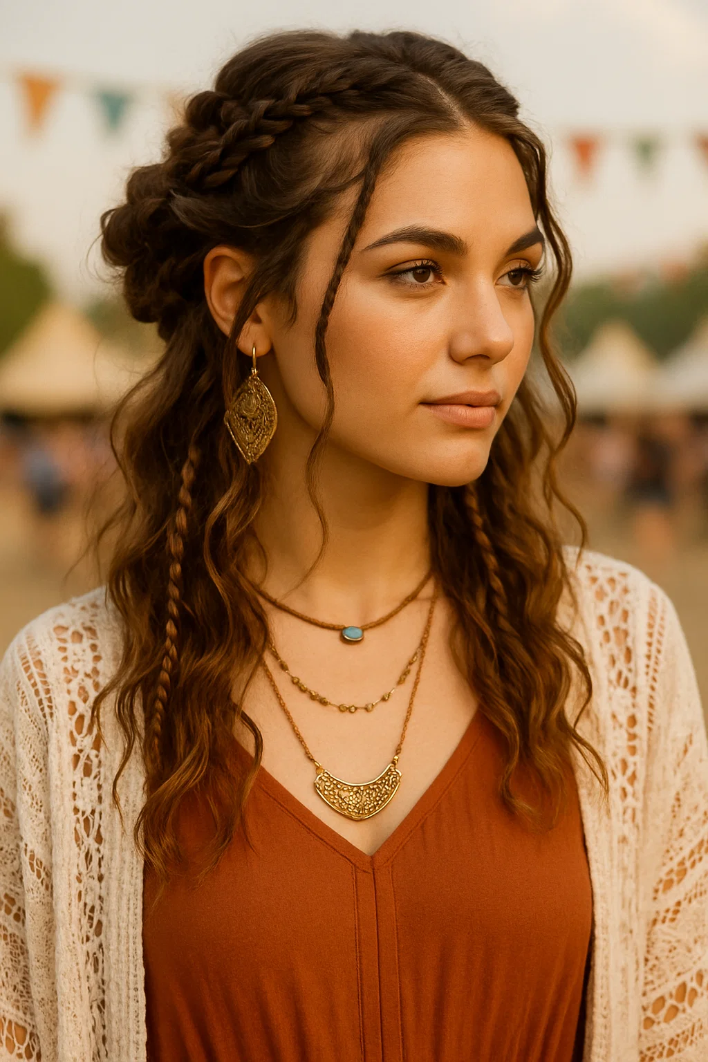 Bohemian-inspired updo with small braids