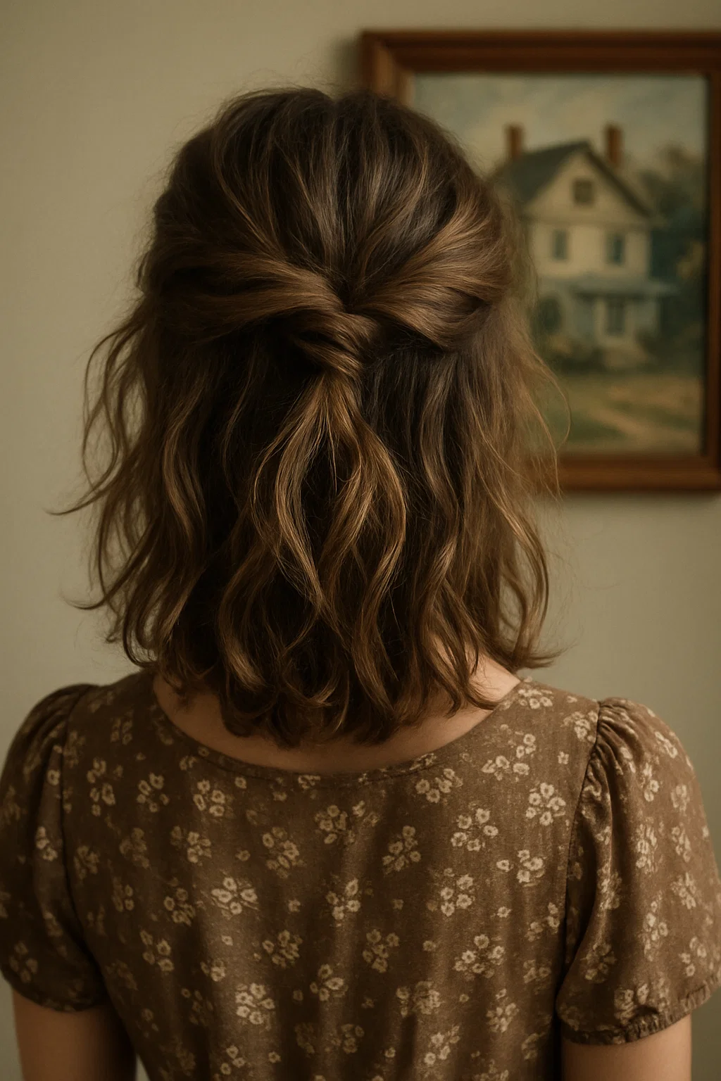 Casual and messy twisted half-updo with tousled waves1