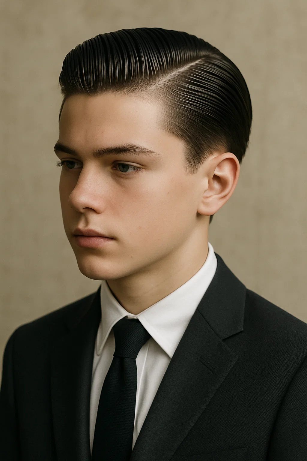 Classic slick back hairstyle for teen boys
