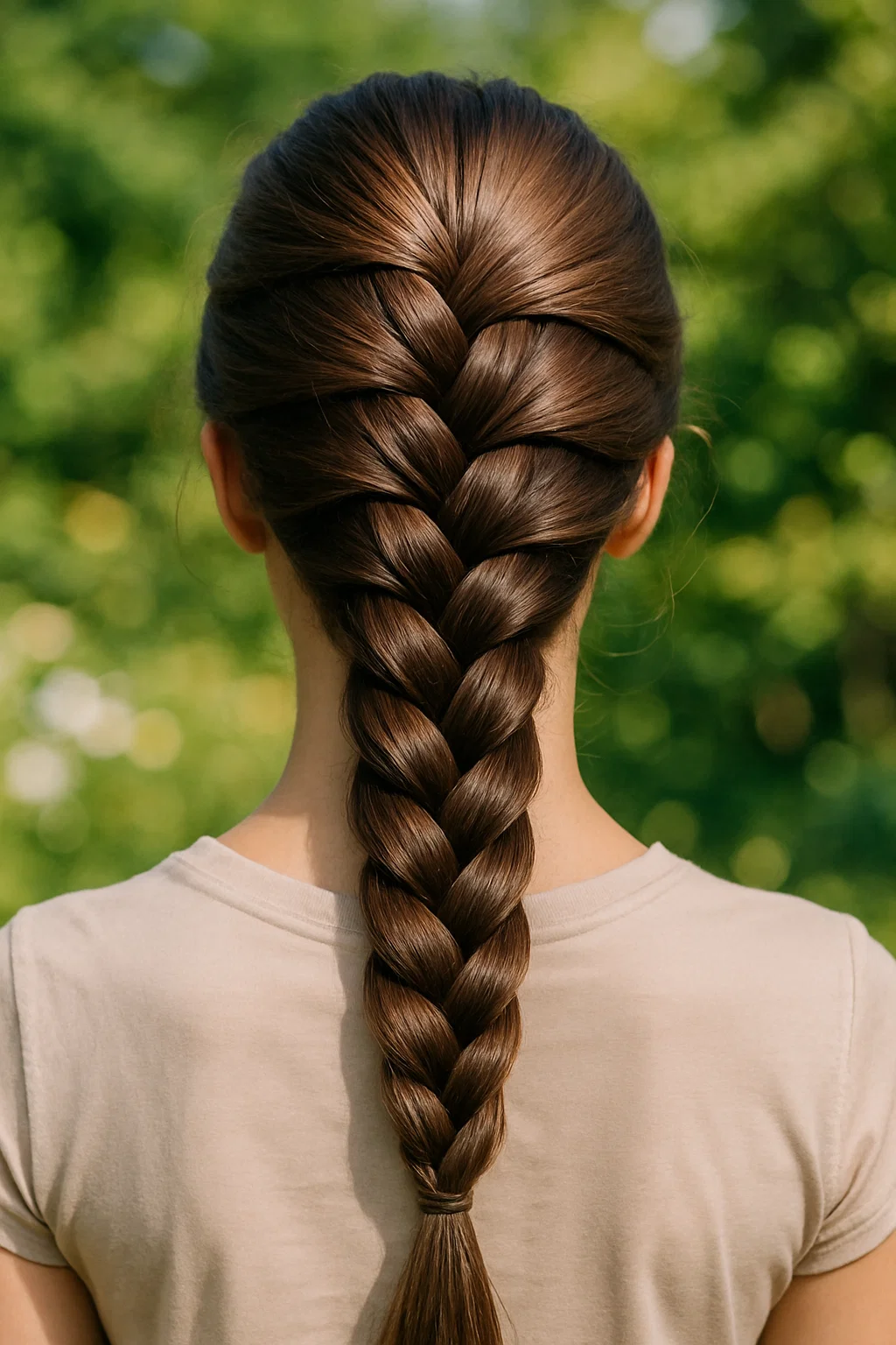 Close-up of a classic French braid hairstyle on long hair