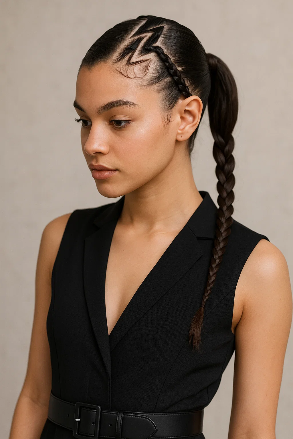 Creative zigzag scalp part with braid following the line