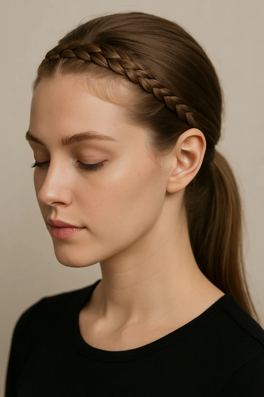 Delicate braid along the hairline pinned like a headband