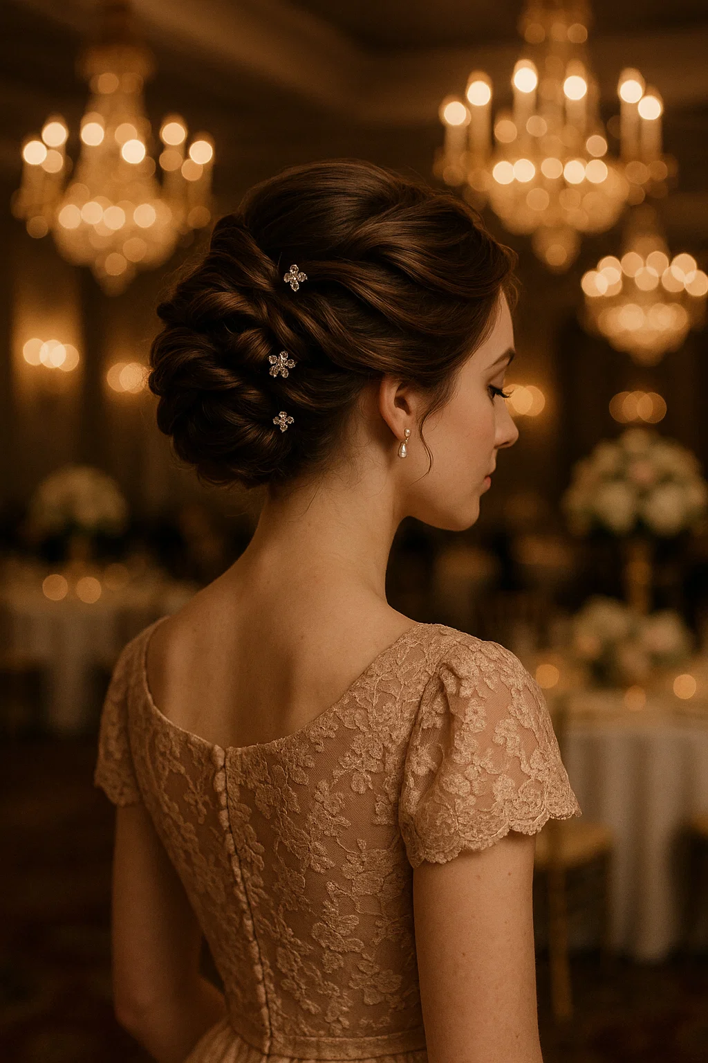 Elegant classy twist updo for prom, with twists elegantly pinned up, showcasing sophistication and grace.