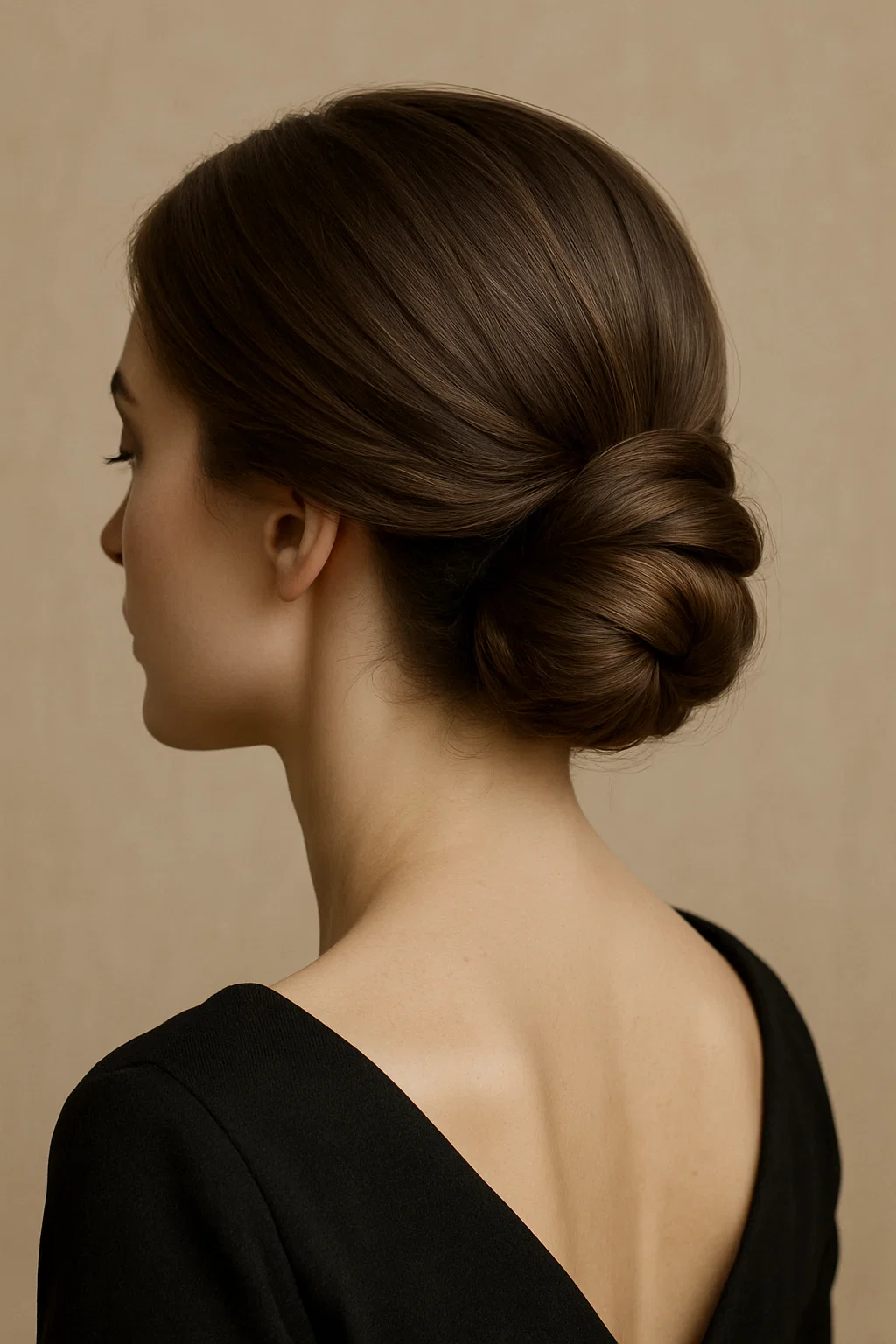 Elegant-low-chignon-hairstyle-on-a-woman