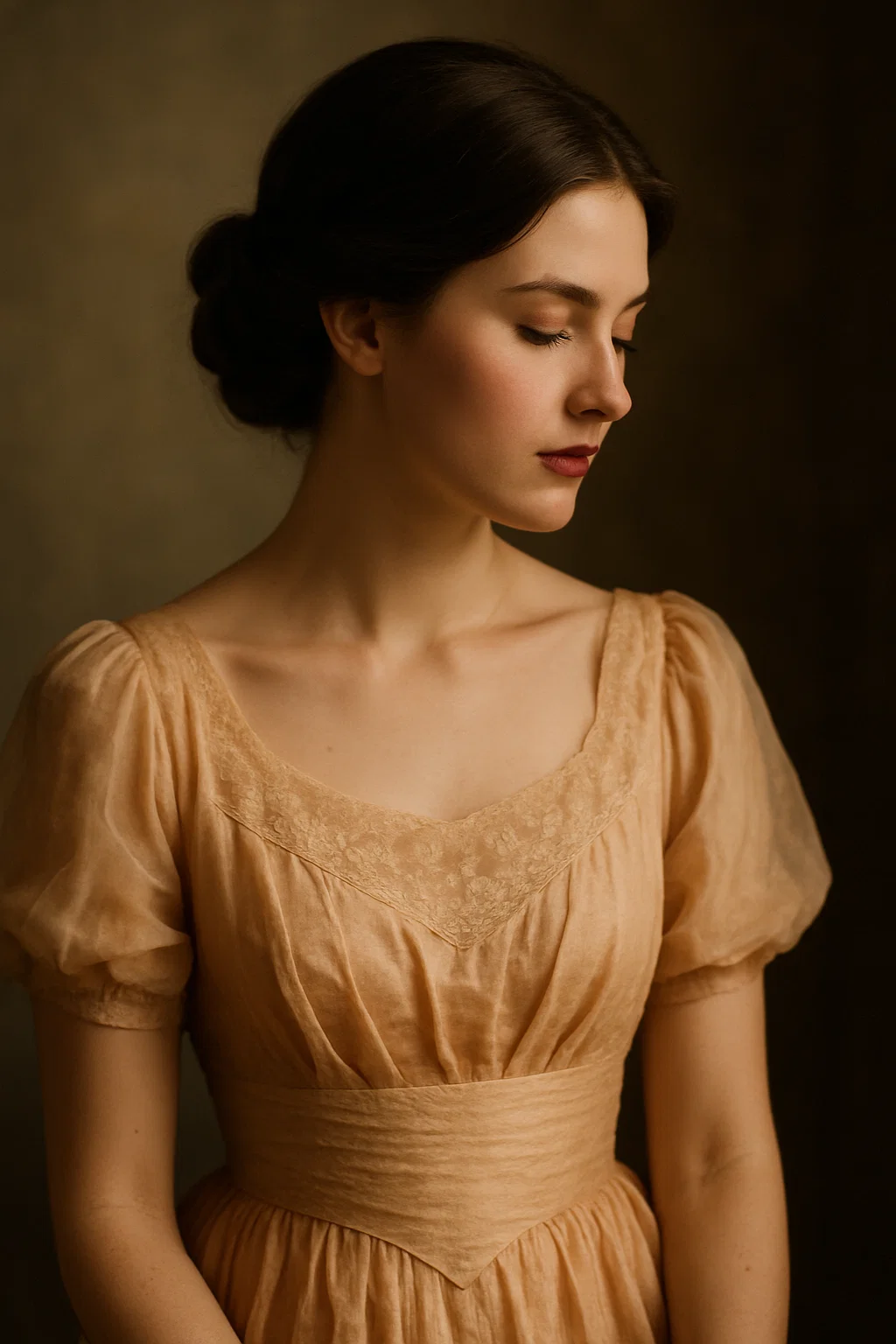 Elegant woman with medium-length brunette hair