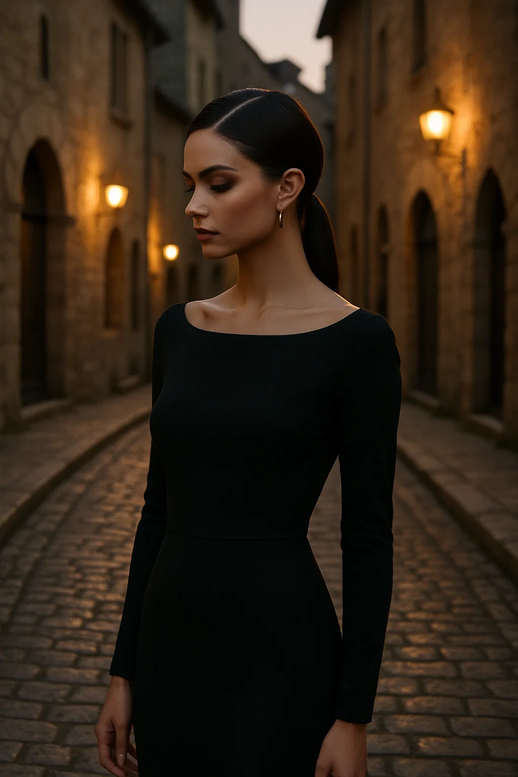 Elegant woman with straight hair parted