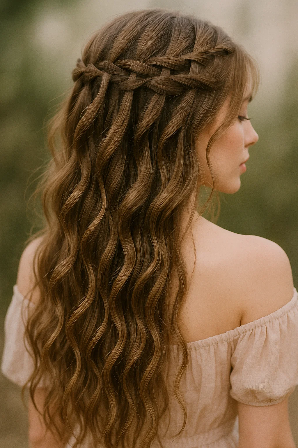 Flowing waterfall braid with cascading strands