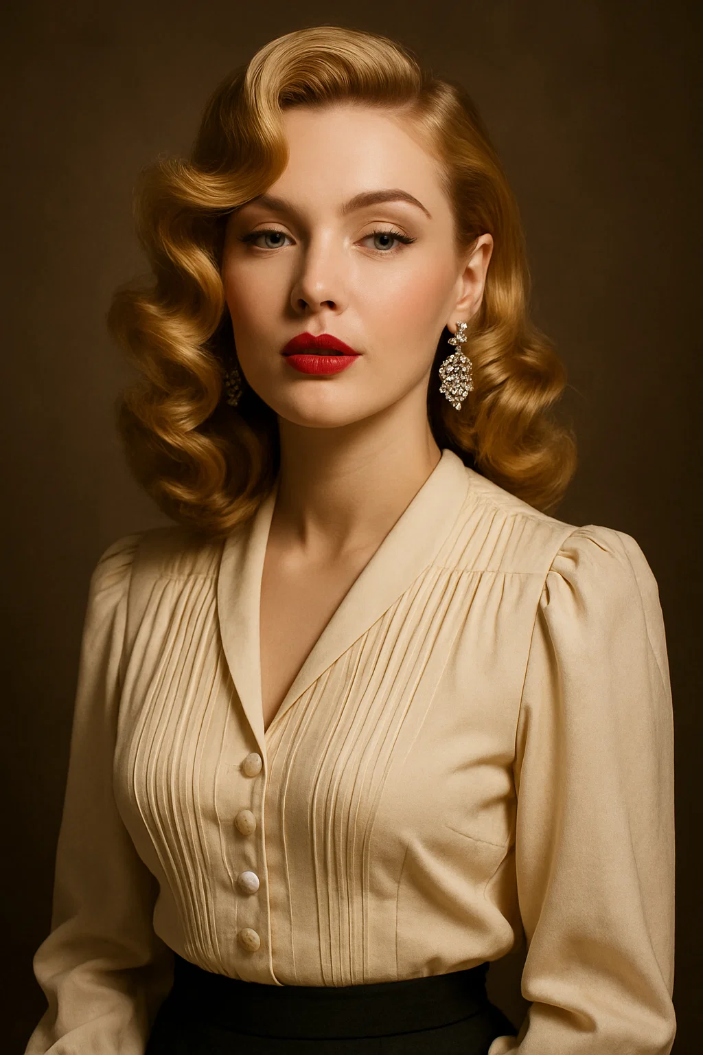 Hollywood-inspired glamour curls swept to one side