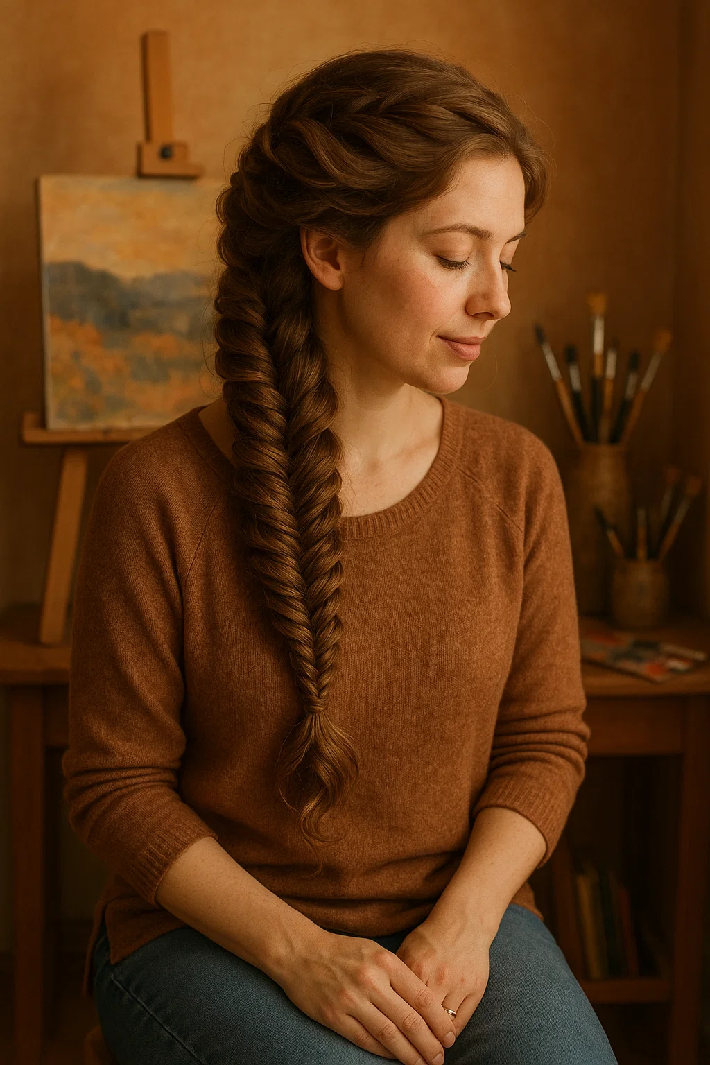 Side fishtail braid hairstyle