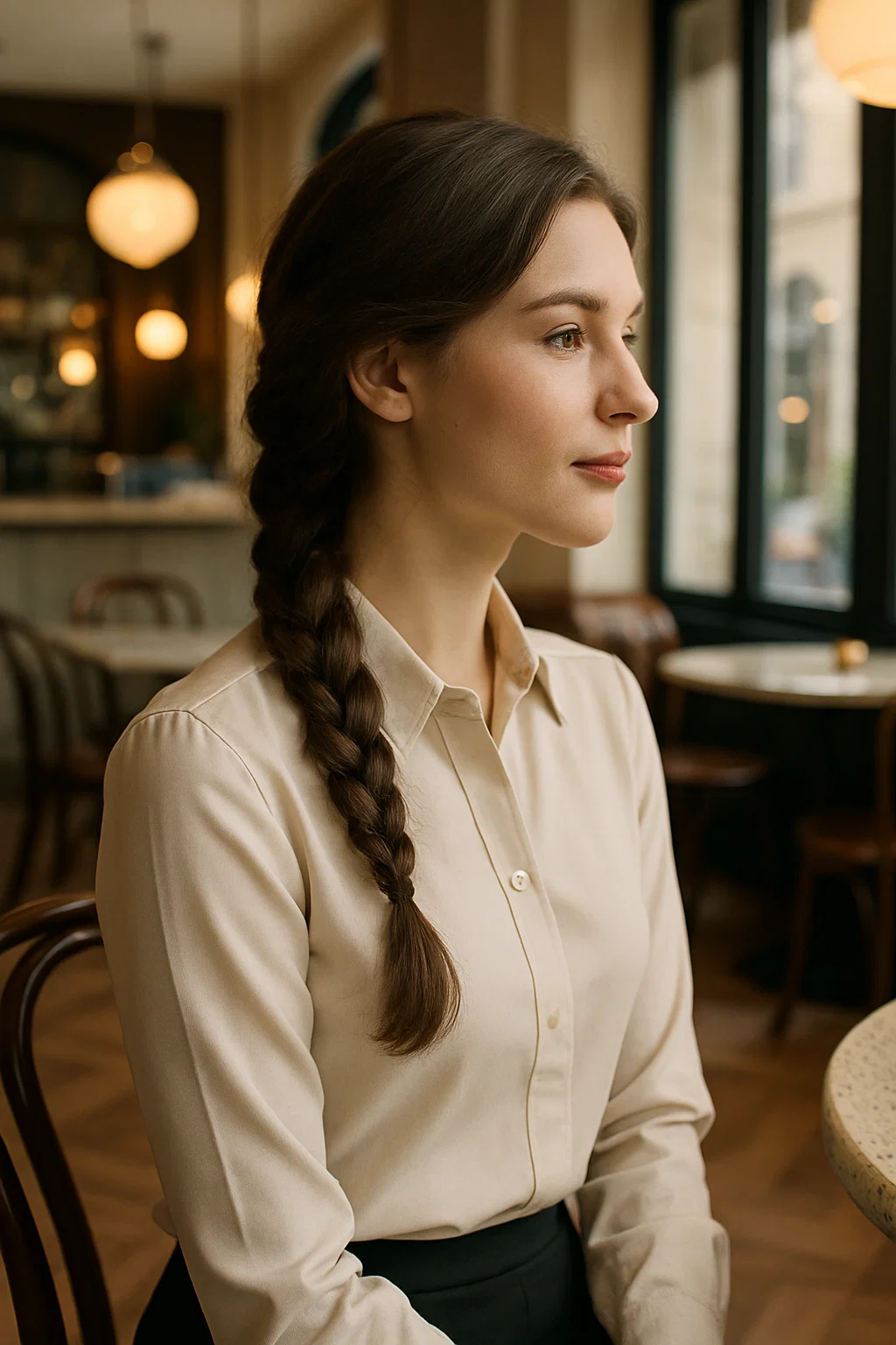 Side view of a woman