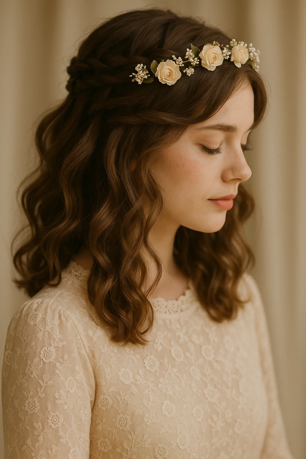 Soft waterfall braid on medium-length hair