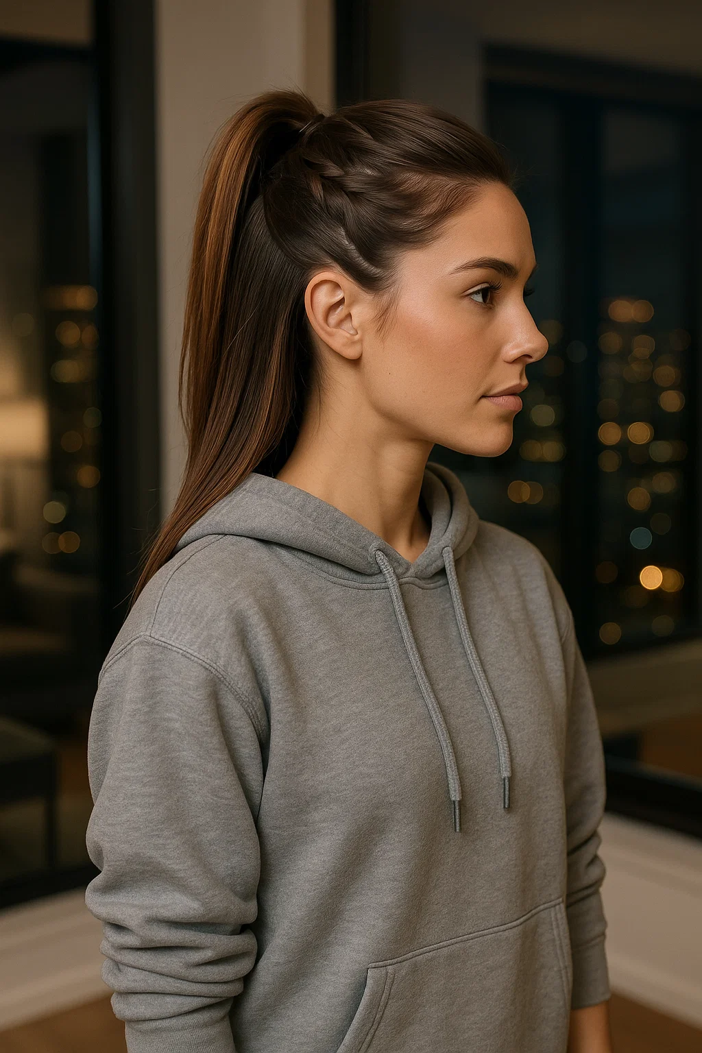 Sporty half-up ponytail with twisted sides