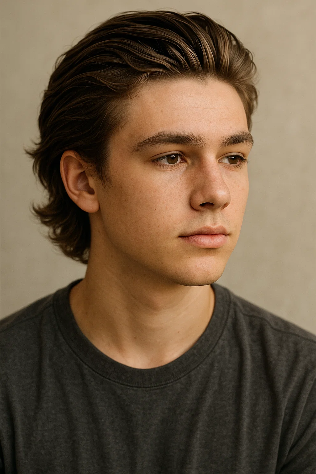 Teen boy with textured slick back hairstyle