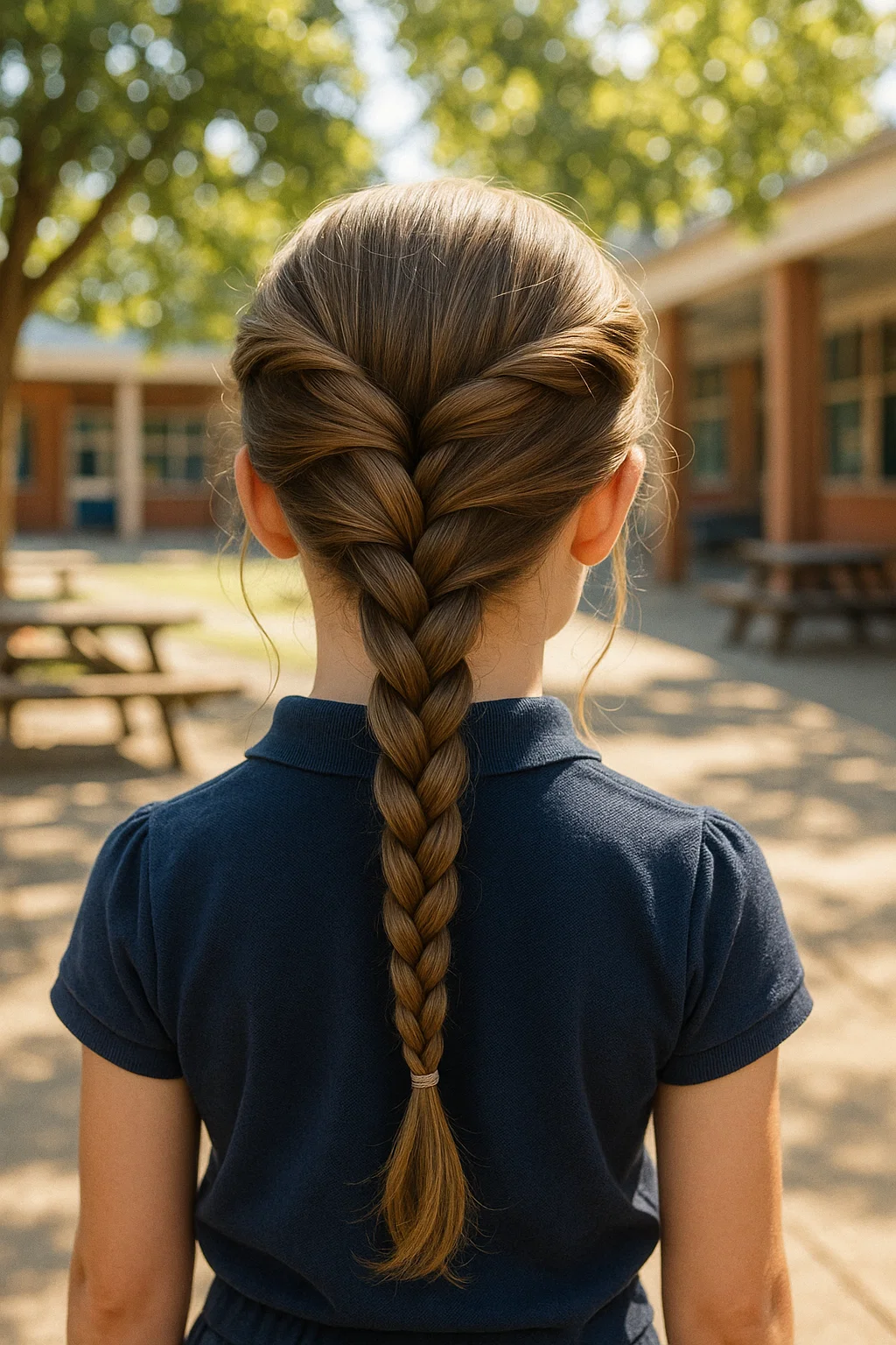 Twisted side braid hairstyle for school, with sections of hair twisted from each side, meeting at the back to braid the remaining hair