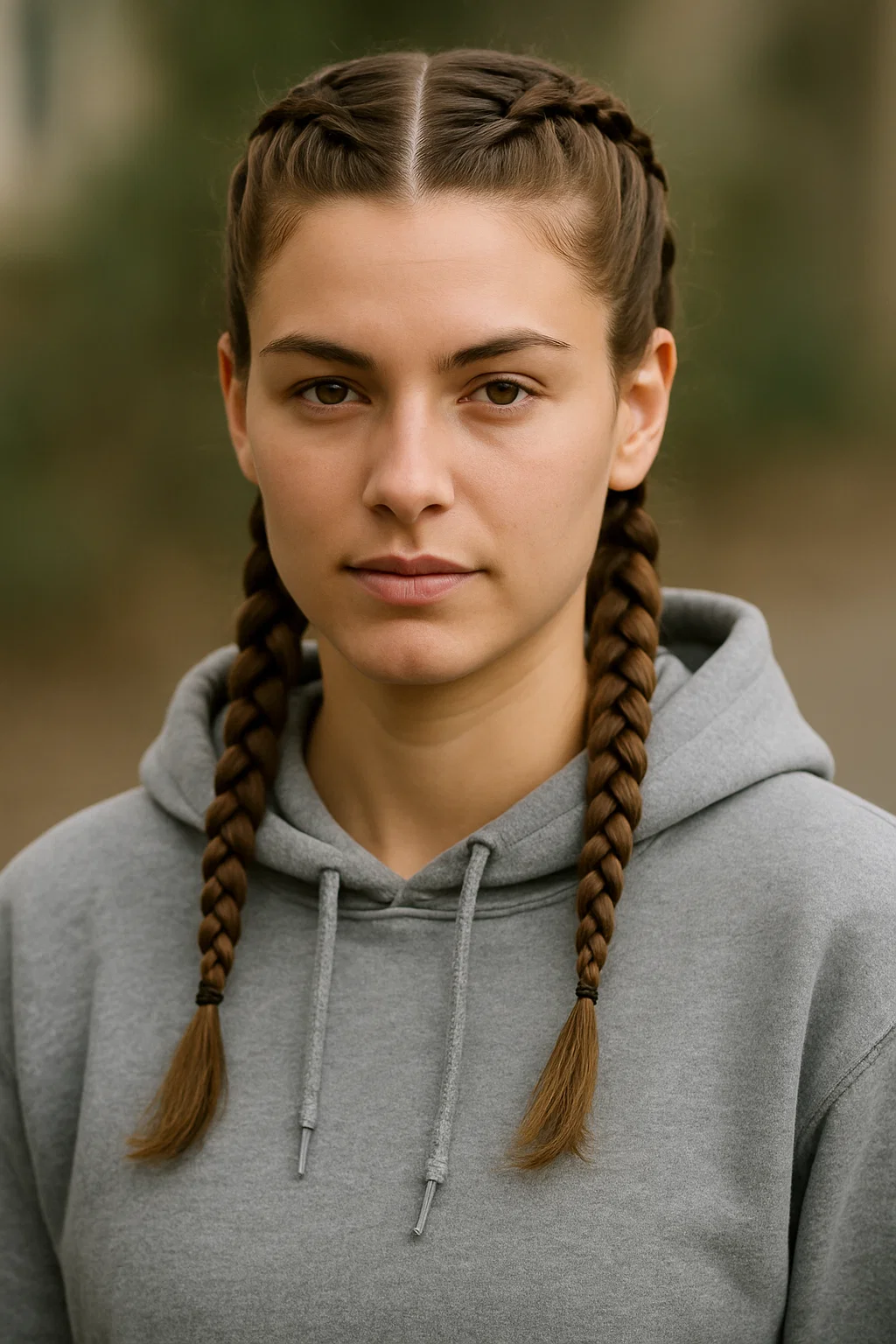 Two sporty Dutch braids starting