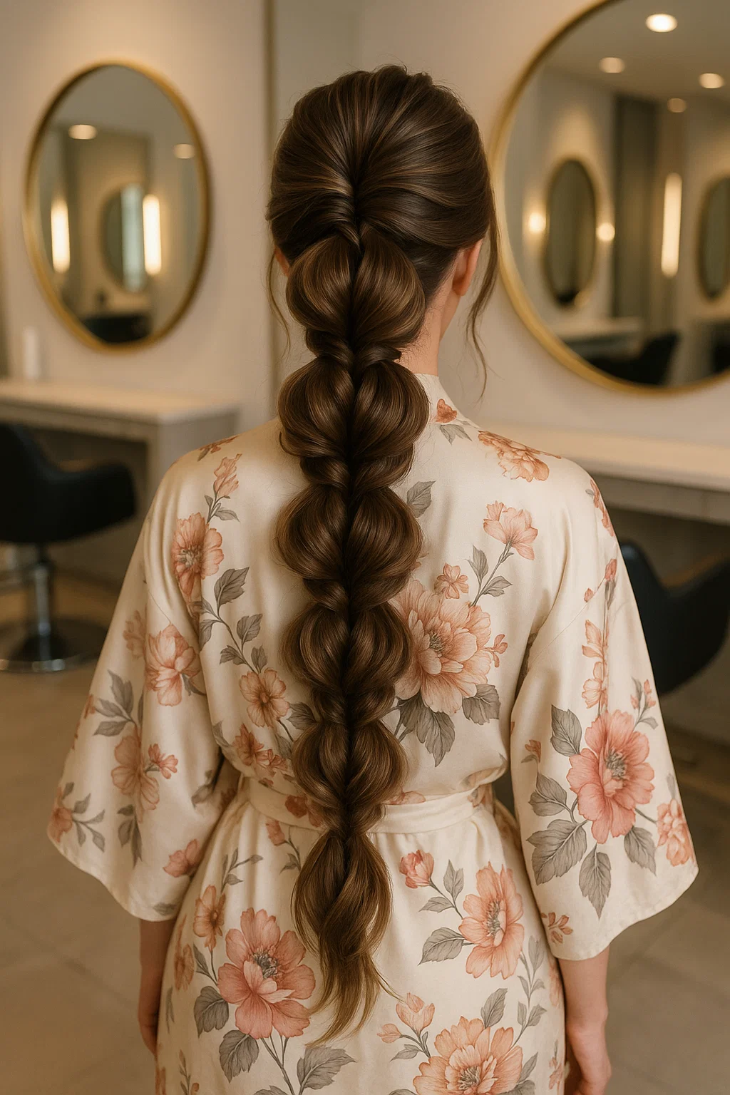 Voluminous pull-through braid created by connected ponytails