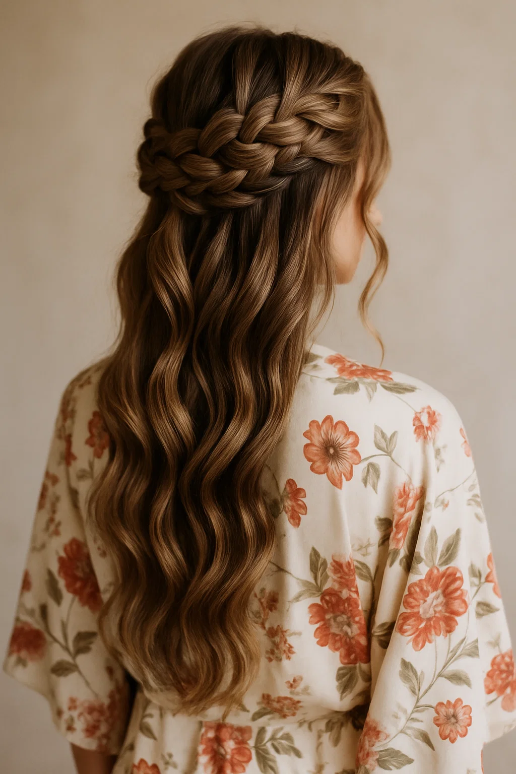a boho-inspired braided half-up, half-down hairstyle